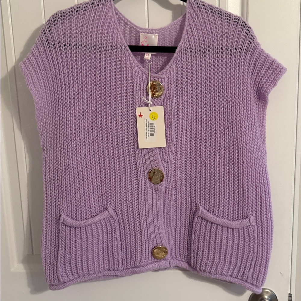 Lavender Short Sleeves Button-Up Cardigan